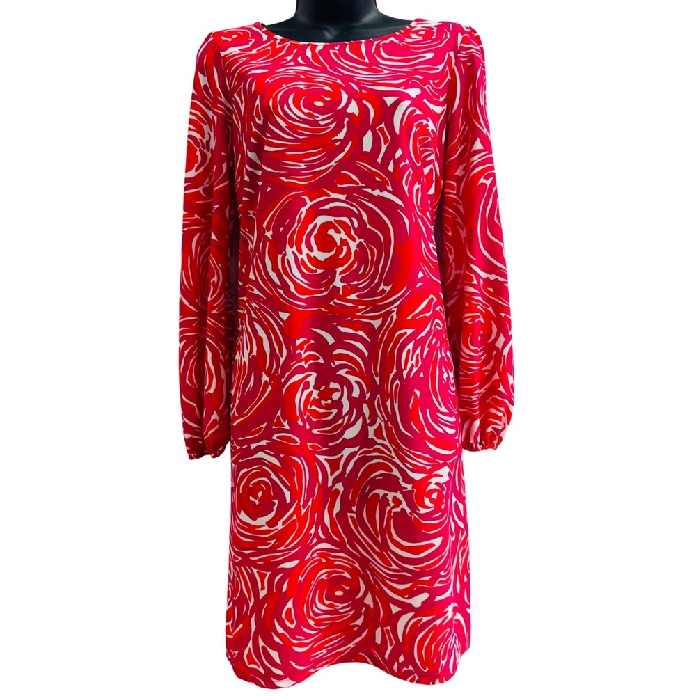 Jude Connally Womens Pink Red Rose Print Jude Cloth Shift Dress Size M Style 165